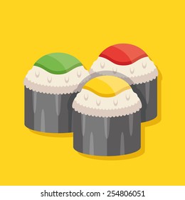 Japanese rolls vector illustration. Isolated on yellow background.