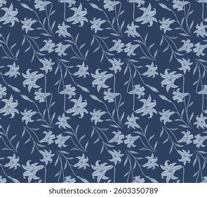 Japanese Romantic Flower Branch Vector Seamless Pattern