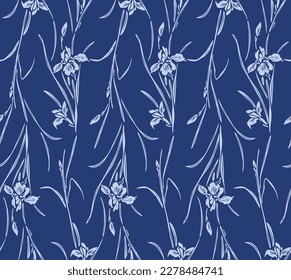 Japanese Romantic Orchid Leaf Branch Vector Seamless Pattern