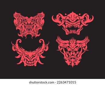 Japanese ronin oni mask, devil, demon mecha, barong illustration vector clipart, tattoo warrior, t Shirt design printable