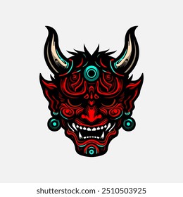 Japanese ronin oni mask head illustration