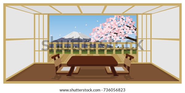 Japanese Room Style Hotel Interior Vector Stock Vector