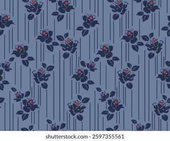 Japanese Rose Leaf Line Vector Seamless Pattern