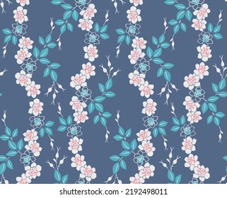 Japanese Rose Vine Vector Seamless Pattern