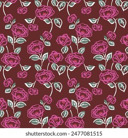 Japanese Rose Vine Vector Seamless Pattern