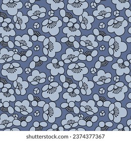 Japanese Round Blossom Fall Vector Seamless Pattern