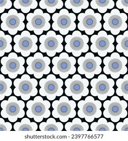Japanese Round Circle Flower Vector Seamless Pattern