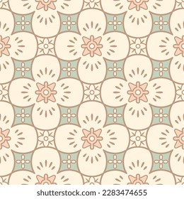 Japanese Round Cross Shape Flower Vector Seamless Pattern