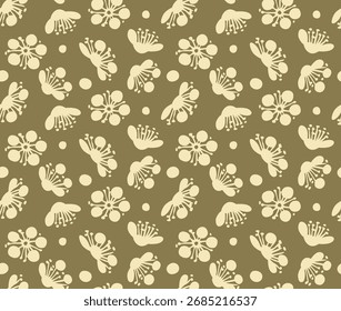 Japanese Round Flower Fall Vector Seamless Pattern