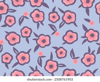 Japanese Round Flower Leaf Vector Seamless Pattern