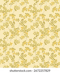 Japanese Round Leaf Branch Vector Seamless Pattern
