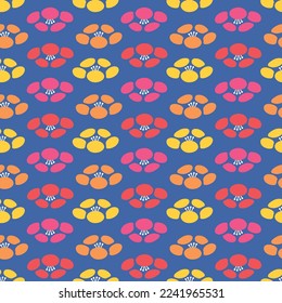 Japanese Round Petal Flower Motif Vector Seamless Pattern