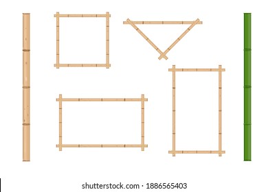 Japanese rustic realistic bamboo frame.  Vector illustration isolated.