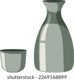 Japanese Sake Bottle and Cup Vector illustration