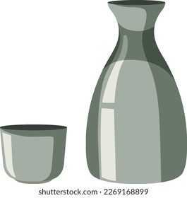 Japanese Sake Bottle and Cup Vector illustration