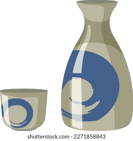 Japanese Sake Bottle and Cup Vector illustration