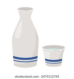 Japanese sake bottle and sake cup_vector illustration