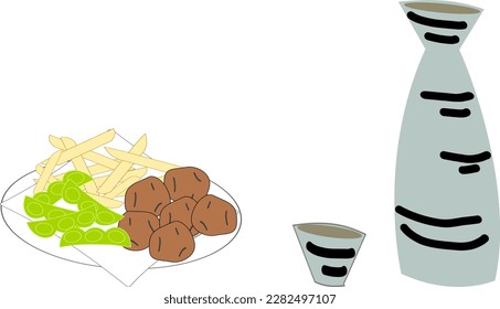 Set de sake y bocadillos de Japón