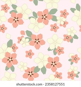 Sakura japonesa (Flor de cerezo) Patrón de coral rosa y blanco