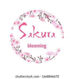 Marco de resorte del círculo sakura japonés. Fondo oriental rosa de flor de cerezo
