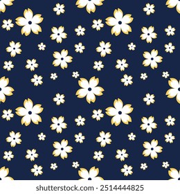 Japanese Sakura seamless pattern, set against a deep navy blue background,white sakura