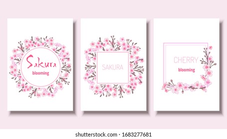 Japanese sakura spring template collection. Cherry blossom pink oriental background