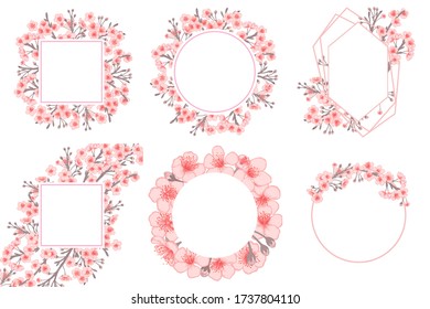 Japanese sakura spring template collection. Cherry blossom pink oriental background