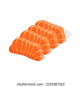 Japanese salmon sashimi. Raw sliced fish. Traditional Asian food. Vector illustration in trendy flat style isolated on white background.