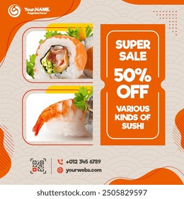 Anuncio japonés de sushi de salmón, Sushi, publicación promocional en redes sociales