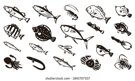 Japanese saltwater fish vector illust set	
