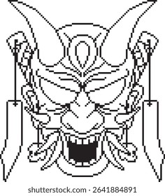 Japanese samurai background hannya oni mask line