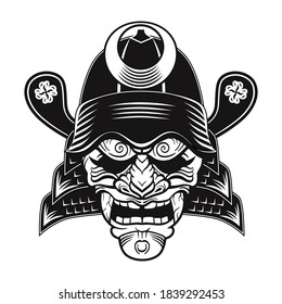 Japanese samurai black mask flat image. Japan traditional vintage warrior or fighter clipart isolated vector illustration. Military art and design elements concept