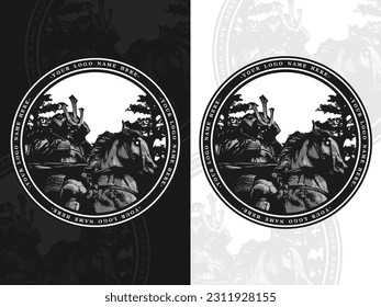 Japanese samurai black and white logo