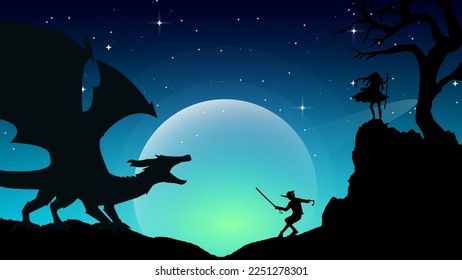 japanese samurai boy walpaper. full moon illustration background. samurai vs dragon. urban samurai fighting dragon. fantasy walpaper. samurai anime walpaper.