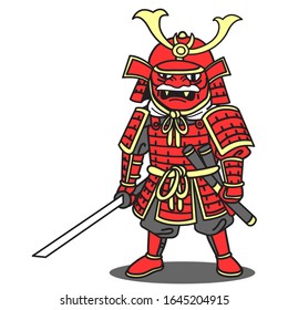 Japanese Samurai Cartoon Charactersamurai Red Armor Stock Vector ...