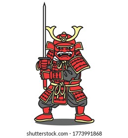 Japanese Samurai Cartoon Charactersamurai Red Armor Stock Vector ...