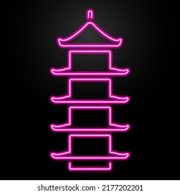 Japanese samurai castle neon sign, modern glowing banner design, colorful modern design trends on black background. Vector illustration.