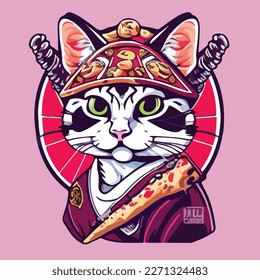 japanese samurai cat vector art illustration