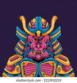 Japanese samurai cyborg armor vector illustration