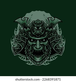 japanese samurai with devil mask illustration design