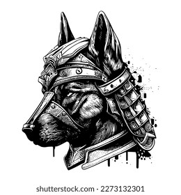 japanese samurai dog logo illustration black and white