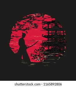 Japanese Samurai fighter silhouette