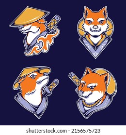 japanese samurai fox vector set  