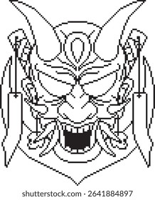 Japanese samurai hannya oni mask two background line