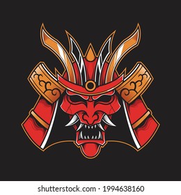 Japanese Samurai Head Illustration with Ornament