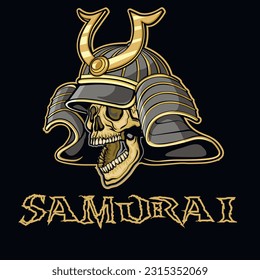 japanese, samurai helmet and skull, ,grunge vintage design t shirts