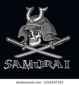 japanese, samurai helmet and skull, ,grunge vintage design t shirts