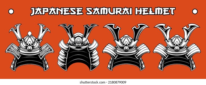 Japanese samurai helmet vector design set bundle