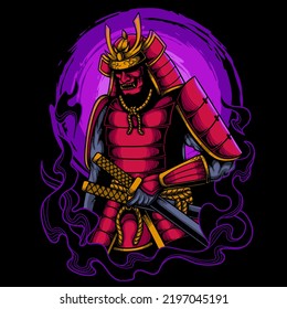 Japanese samurai holding katana artwork vector illustration