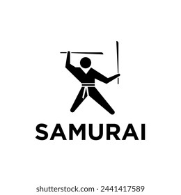 Japanese samurai with katana icon logo vector illustration